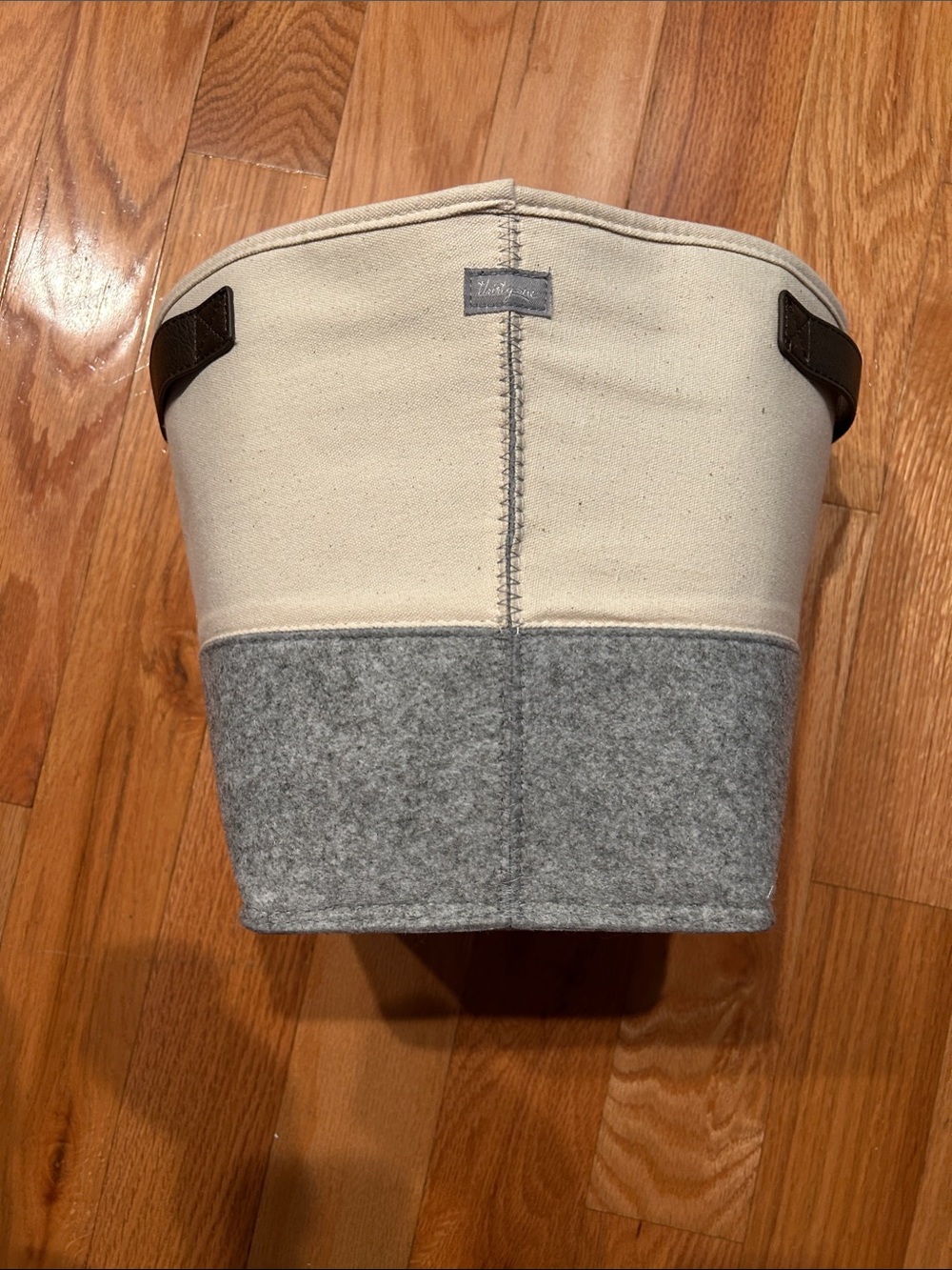Thirty-one Gray Felt Storage Basket with Cream Trim